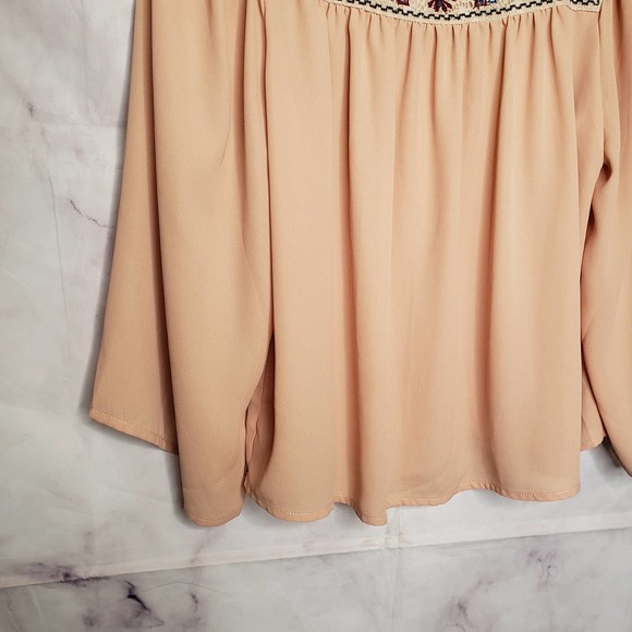 FLYING TOMATO Boho Chic Peach Embroidered Square Neck Blouse L - Picture 2 of 8